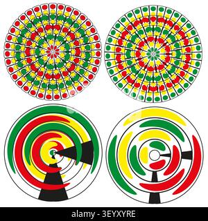 Circle radar target mandala feature colorful vector set. This geometric segmented rotation visualizes modern tech textures. eps 10 Stock Vector