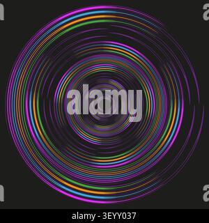 Concentric ring target feature colorful vector set. This abstract geometric spin highlights hypnotic modern tech backgrounds. eps 10 Stock Vector