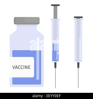 Vaccine Vial and Syringes Medical Healthcare Vector Icon Set Flat Design Isolated White Background Stock Vector