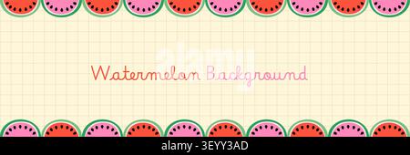 Watermelon vector banner, Cute summer fruit background with watermelon halves and copy space for flyers, invitations and recipes Stock Vector