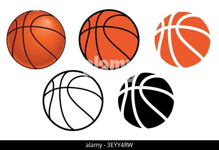 basketball ball - set of color and black and white vector illustration, white background Stock Vector