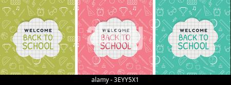 Back to school. Collection of seamless repeating patterns in line style. Vector illustration. Stock Vector