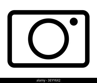 camera line icon symbol, vector black and white silhouette shape illustration isolated on white Stock Vector