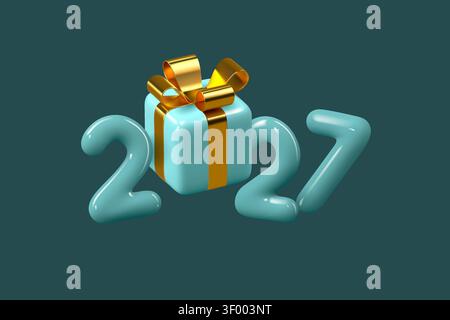 Print3D render of glossy turquoise 2027 numbers Stock Vector