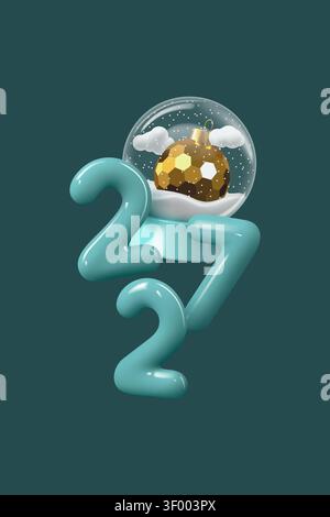 3D render of turquoise 2027 numbers Stock Vector