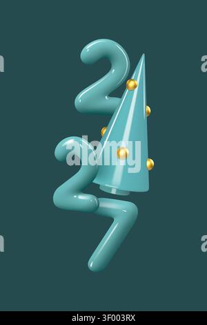 3D render of turquoise 2027 numbers Stock Vector