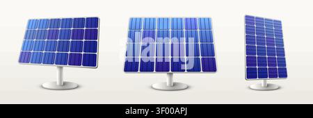 Solar panels collection, alternative energy concept. Eco friendly power equipment for clean electricity. Vector illustration Stock Vector