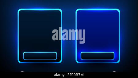 Neon glowing blue frames on dark background. Abstract technology layout for your design. Vector illustration Stock Vector