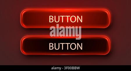 Glossy red glowing web buttons on dark background. UI element for website or application. Vector illustration Stock Vector