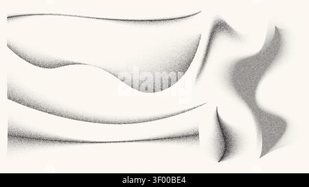 Set of gradient grain waves isolated on white background. Vector realistic illustration of abstract stippled lines with black color gradation texture, grunge noise effect with spray dust particles Stock Vector