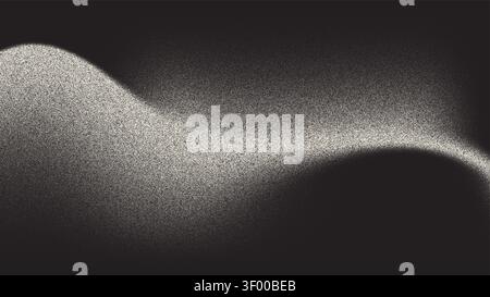 Wavy gradient background with grainy sand texture. Vector realistic illustration of black and white noise effect, abstract digital art poster backdrop, creative graphic gradation design, ink spray Stock Vector