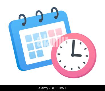 Calendar and clock icon. Event planning, time management, appointment reminder. Simple vector style illustration. Stock Vector