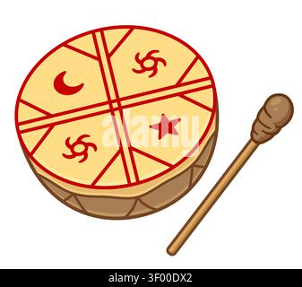 Kultrun, traditional indigenous Mapuche drum. Vector clip art illustration, simple cartoon drawing. Stock Vector