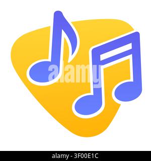 Cartoon notes icon on yellow triangle guitar pick shape background. Simple music symbol, isolated vector clip art illustration. Stock Vector