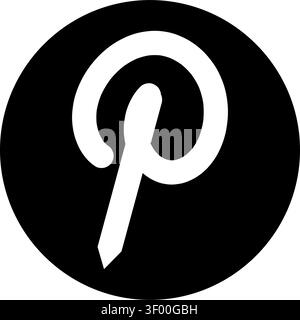A clean and minimalist representation of the Pinterest social media platform logo, featuring the iconic letter P inside a solid black circle for digit Stock Vector