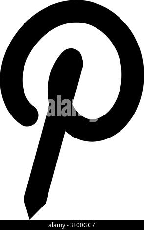 A high quality black Pinterest logo icon representing the popular social media platform, suitable for web design, digital marketing, and branding proj Stock Vector