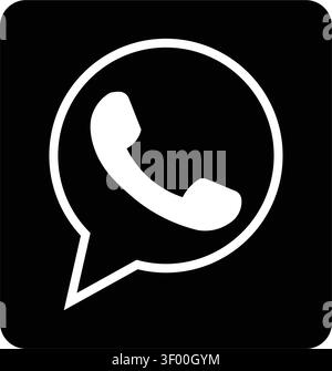 A simple and clean vector icon featuring a telephone handset inside a chat speech bubble. This minimalist graphic represents communication, messaging, Stock Vector