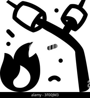 Marshmallow Stick Icon, Roasting, Campfire, Camping, Bonfire Stock Vector