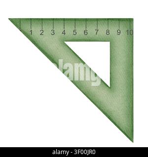 Watercolor illustration triangular ruler set square. School geometry and math stationery tool with scale numbers. Perfect for educational banners, fal Stock Photo