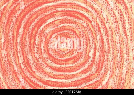 Vibrant abstract background in coral and peach tones, featuring concentric swirl brushstrokes over a subtle mosaic grid texture. Ideal for modern desi Stock Photo