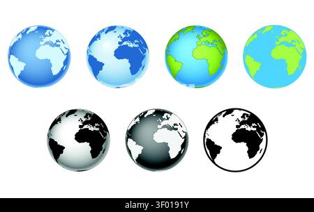 Earth globe - world map with continents on planet Earth, set vector illustrations on white Stock Vector