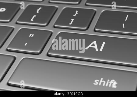 Computer keyboard with the text "AI" on one key. Artificial intelligence concept. 3D illustration. Stock Photo