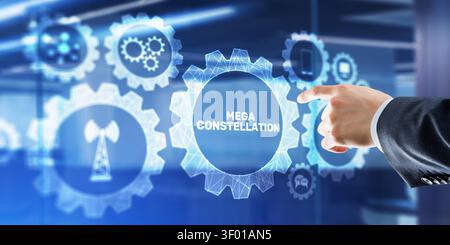 Advanced Mega Constellation Satellite Technology for Internet Networks. Stock Photo