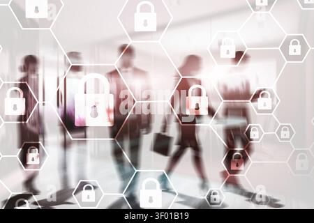 Secure structured business concept with locked elements and cybersecurity protection. Stock Photo
