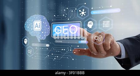 Generative engine optimization interface highlighting AI features and digital network elements for technology enhancement Stock Photo