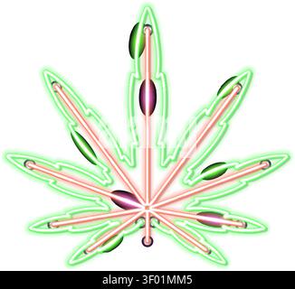 Marijuana neon frames signboards. Bright night signboard cannabis leaf on brick wall sign. Vector illustration realistic neon icon Stock Vector