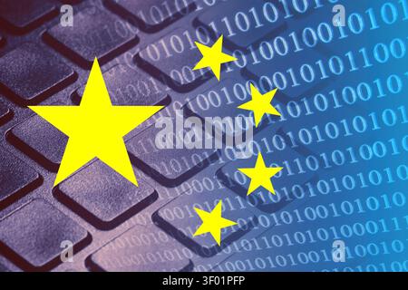 Chinese technology and electronics with flag stars and binary code. Digital background for cybersecurity data industry trade and innovation. Stock Photo