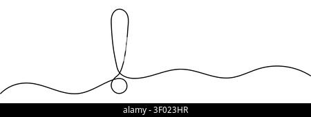 Minimalist continuous one line drawing of an exclamation mark, isolated on white background with wavy underline. Editable stroke. Stock Vector