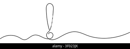 Minimalist continuous one line drawing of an exclamation mark, isolated on white background with wavy underline. Editable stroke. Stock Vector