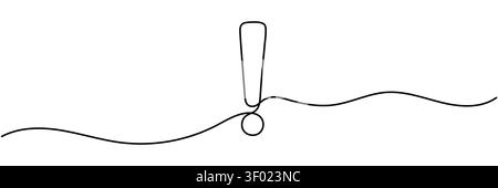 Minimalist continuous one line drawing of an exclamation mark, isolated on white background with wavy underline. Editable stroke. Stock Vector