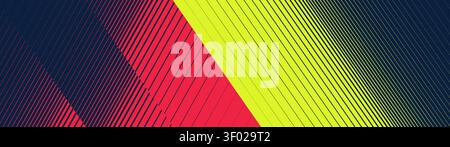 Dynamic vector composition with rhythmic repetition of rigid diagonal lines of varying thickness, geometric contrasting color zones with transition li Stock Vector