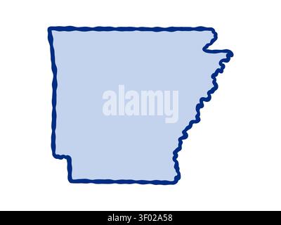 Doodle-style illustration of the Arkansas state map, featuring the recognizable shape of Arkansas in a simple, hand-drawn design. Stock Vector