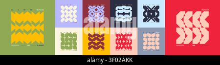 Postmodern tech geometric compositions in cyberpunk style, Futuristic assets brutal bold modern mosaic print design with abstract brutalism shapes, ve Stock Vector