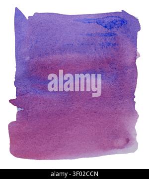 Abstract purple, violet and blue watercolor wash stain isolated on a white background. Textured aquarelle paint gradient stroke with organic paper gra Stock Photo