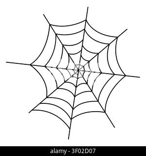 Halloween spider web vector illustration. Cartoon simple spooky cobweb structure isolated on white background. Hand drawn linear net element for autum Stock Vector