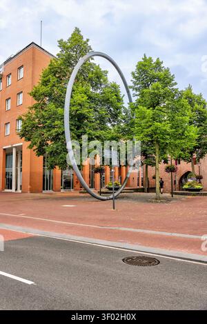 Large oval metal sculpture photographed in central Arnhem, Netherlands. Stock Photo