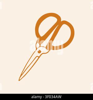 Doodle vector art of classic dressmaking scissors with large round handles. Minimalist orange outline icon for a tailor, sewing, or crafting studio Stock Vector