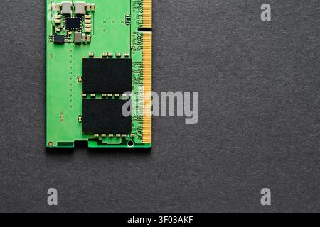 RAM Memory Module on Black Paper Texture with Copy Space Stock Photo