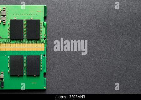 RAM Component Entering Frame on Black Textured Paper Stock Photo