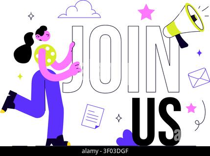 Join Us Vector Illustration Featuring Recruitment Campaign, Hiring Announcement, Team Invitation, Career Opportunity, and Job Vacancy Promotion Stock Vector