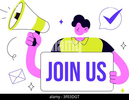 Join Us Vector Illustration Featuring Recruitment Campaign, Hiring Announcement, Team Invitation, Career Opportunity, and Job Vacancy Promotion Stock Vector