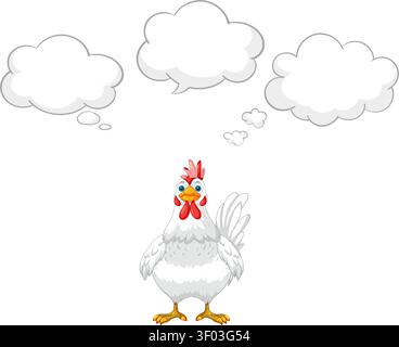 Vector illustration of a white hen with blank speech bubbles on a white background. Stock Vector