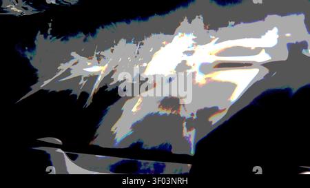 Abstract glitch art flash explosion texture in high contrast cyberpunk digital style. Dramatic bright light burst on dark background for sci-fi poster, album cover, and web design backdrop. Stock Photo
