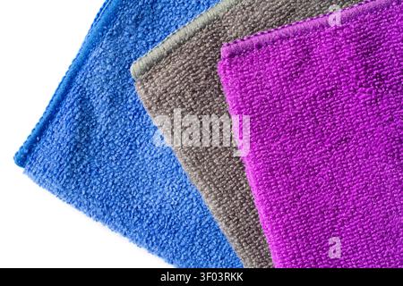 A set of soft microfiber cloths close-up. Microfiber on a white background Stock Photo
