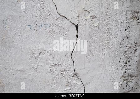Crack on a white wall shows signs of wear Stock Photo