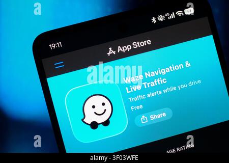 Canada. 05th July, 2026. In this photo illustration, the Waze logo is seen displayed on a smartphone screen in the Apple app store. Credit: SOPA Images Limited/Ģ����ý Live News Stock Photo